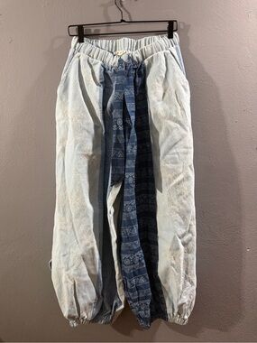 POL Pale Blue Joggers with Navy Patterned Panel